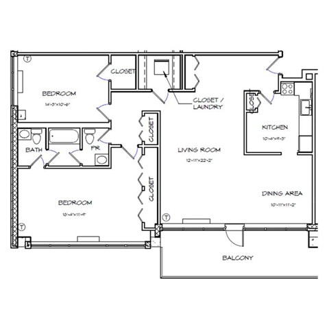 Crystal House Apartments in Arlington, Virginia 2x1.5 Floor Plan